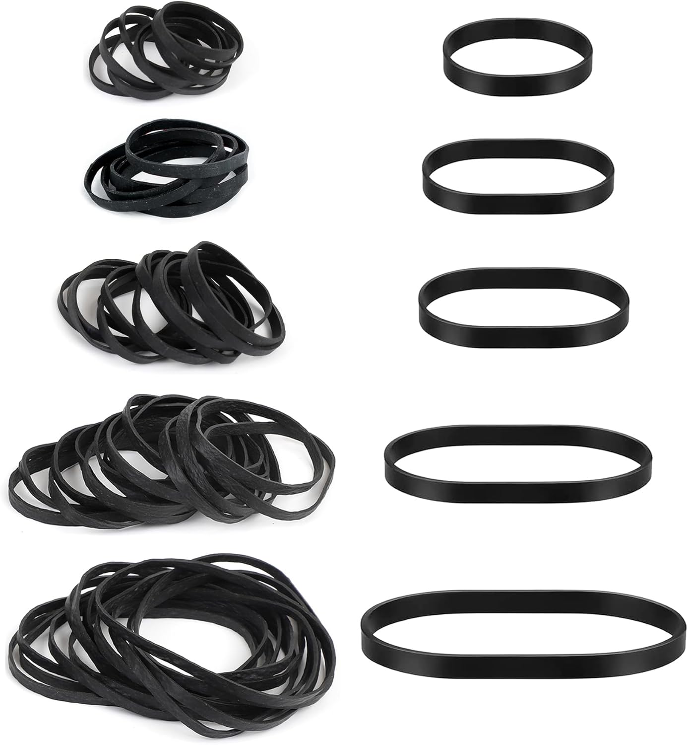 100pcs Black Rubber Bands 5 Sizes Heavy-Duty Thick Rubber Band Assorted Wide Elastic Band for Litter Box File Folder Camping Hiking Home School Office Supplies-0.9/1.5/2.1/2.6/3.1IN-0