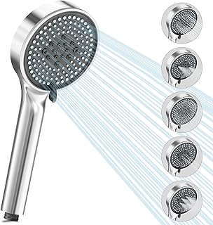 VEHHE Shower Head with 5 Spray Modes, Shower Head High Pressure with Anti-Clogging Liquid Silicone Nozzles, Large Shower Head Chrome-Plated, Round Universal Shower Head Handheld for Home Gym Spa