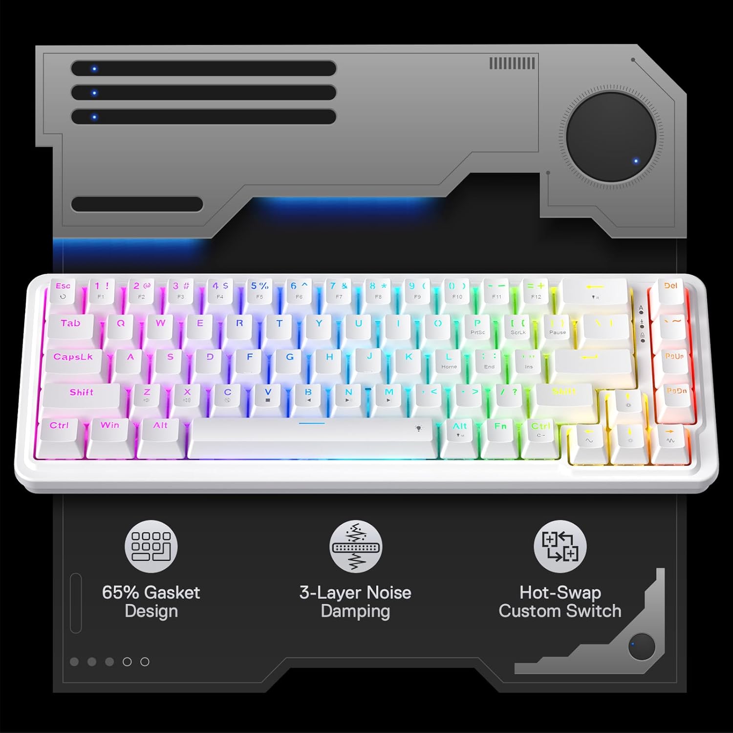 Redragon K709 65% Wired Gasket RGB Gaming Keyboard, 68 Keys Hot-Swap Compact Mechanical Keyboard w/Free-Mod Socket, 3-Layer Noise Dampening & Dedicated Arrow Keys, Quiet Custom Linear Switch-1