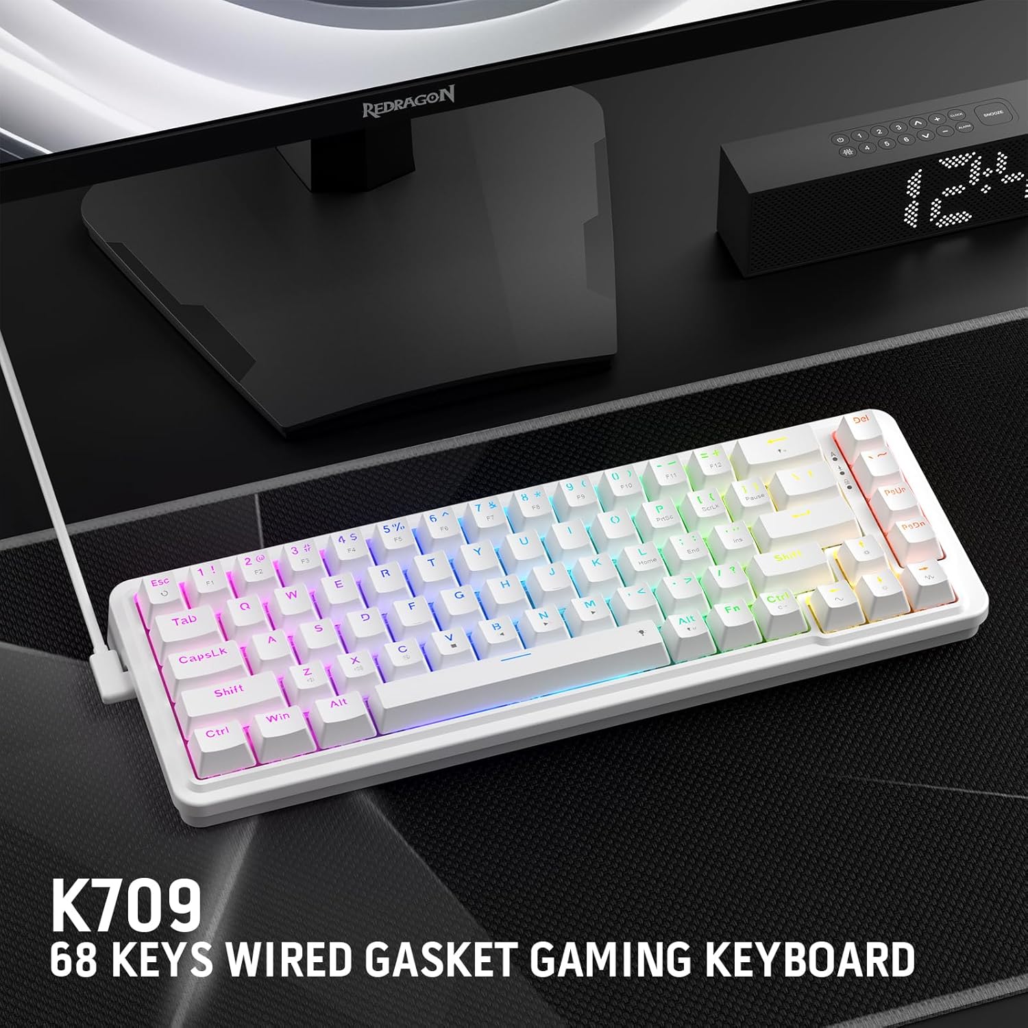 Redragon K709 65% Wired Gasket RGB Gaming Keyboard, 68 Keys Hot-Swap Compact Mechanical Keyboard w/Free-Mod Socket, 3-Layer Noise Dampening & Dedicated Arrow Keys, Quiet Custom Linear Switch-8