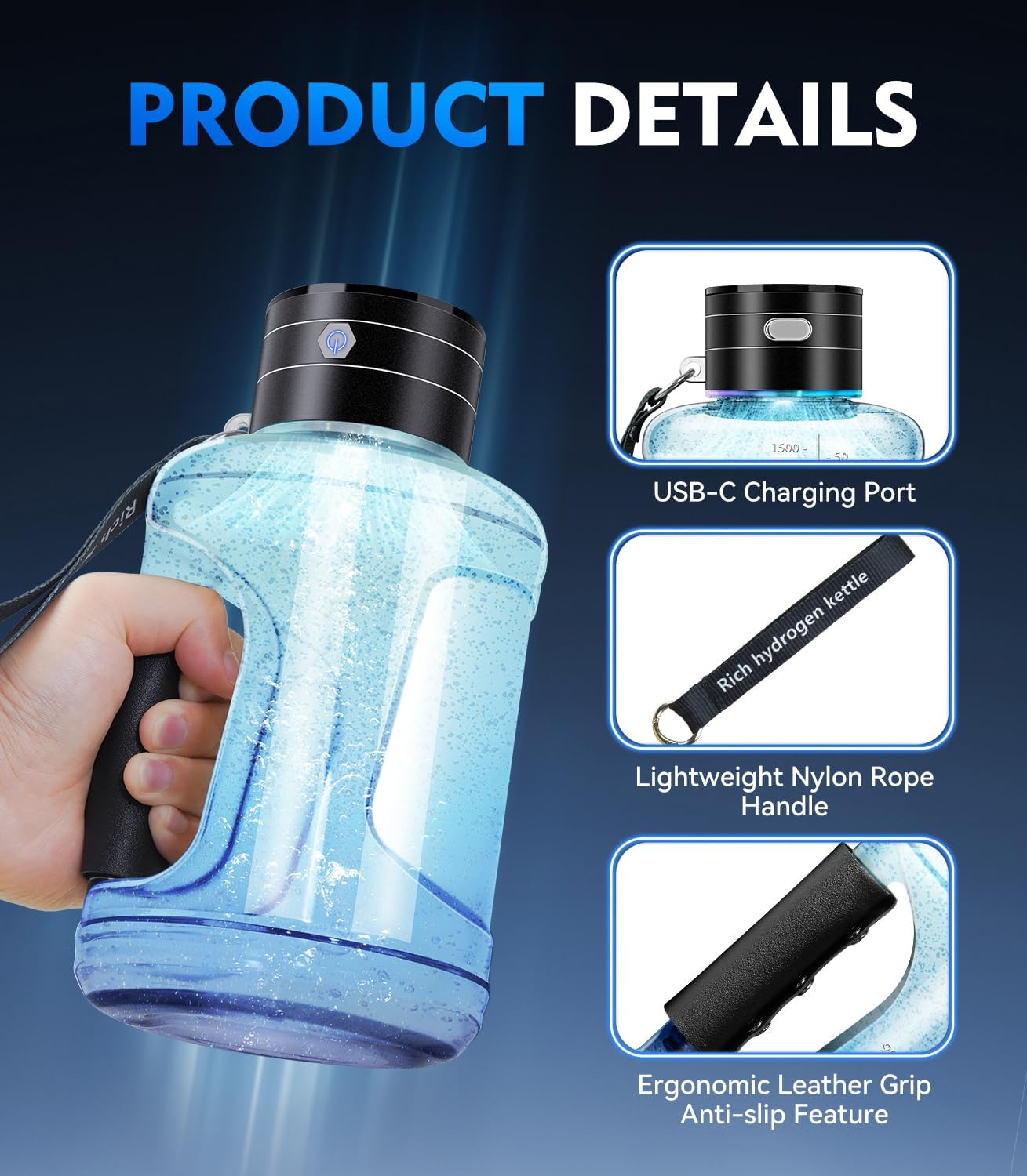 IUHFSIFS Upgrade 1.5L Hydrogen Water Bottle UK【NO.1 Hydrogen Content】【CAS Global Certificate - 4000PPB】 Hydrogen water generator with TOP SPE PEM Technique 1.5L Outdoor Sports Hydrogen Bottle-5