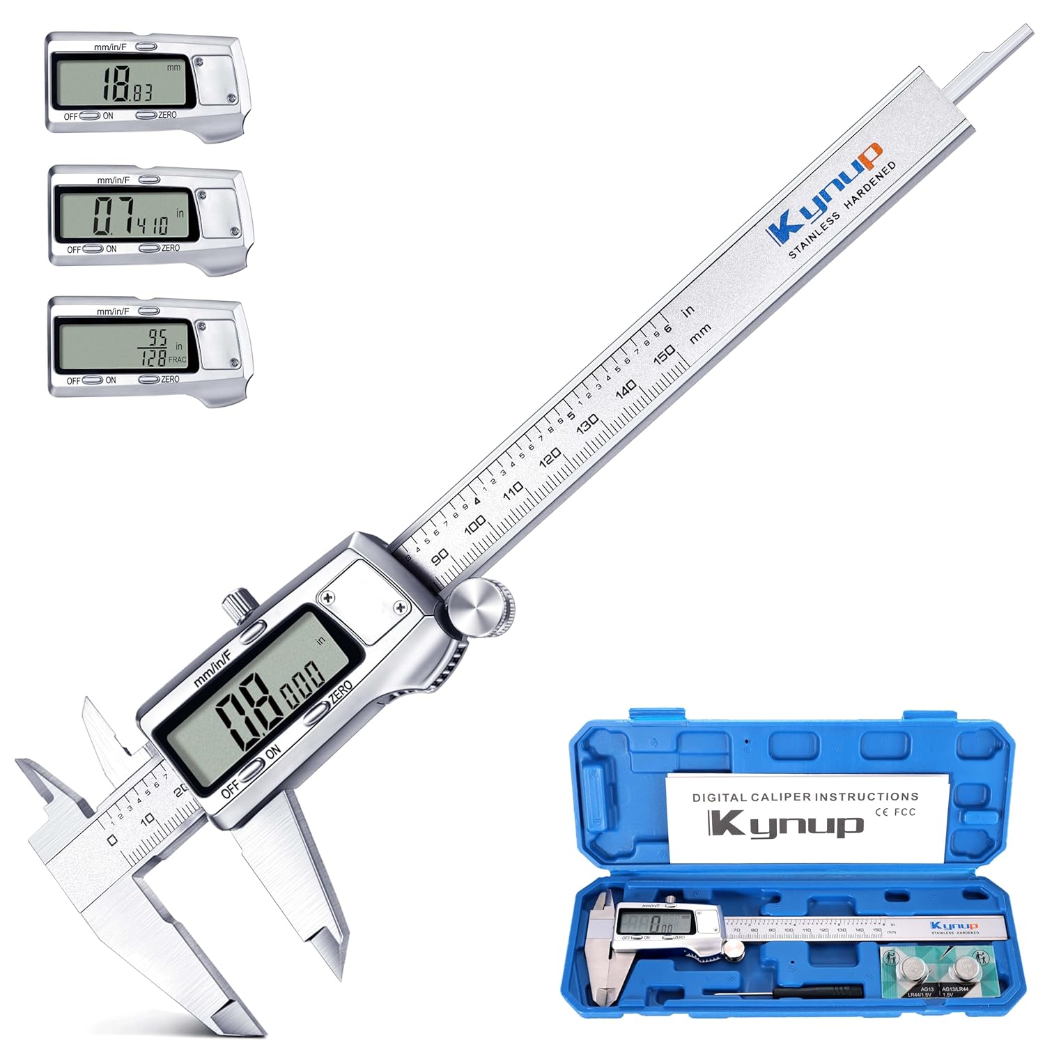 Kynup Digital Vernier Caliper, 150mm Electronic Calipers Measuring Tool, Precision Digital Tool Vernier Micrometer Measuring Tools with Mm/Inch/Fraction Conversion-0