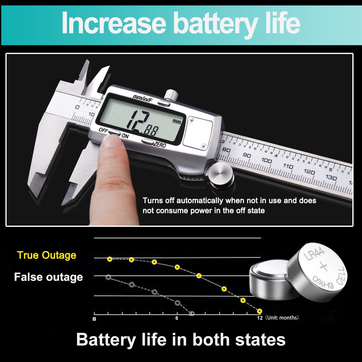 Kynup Digital Vernier Caliper, 150mm Electronic Calipers Measuring Tool, Precision Digital Tool Vernier Micrometer Measuring Tools with Mm/Inch/Fraction Conversion-3