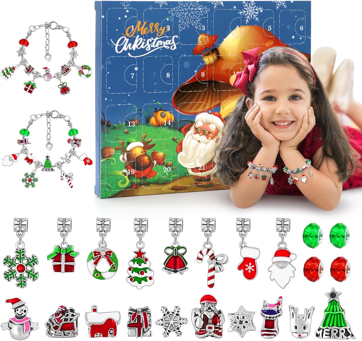 JIJI&CUI Christmas 2024 Advent Calendar Gift, DIY Christmas Calendar Jewelry Girl, 24 Charm Bracelet Jewelry Craft Christmas Calendar Kids Gift Girl 5 6 7 8 9 10 11 12 years old-0