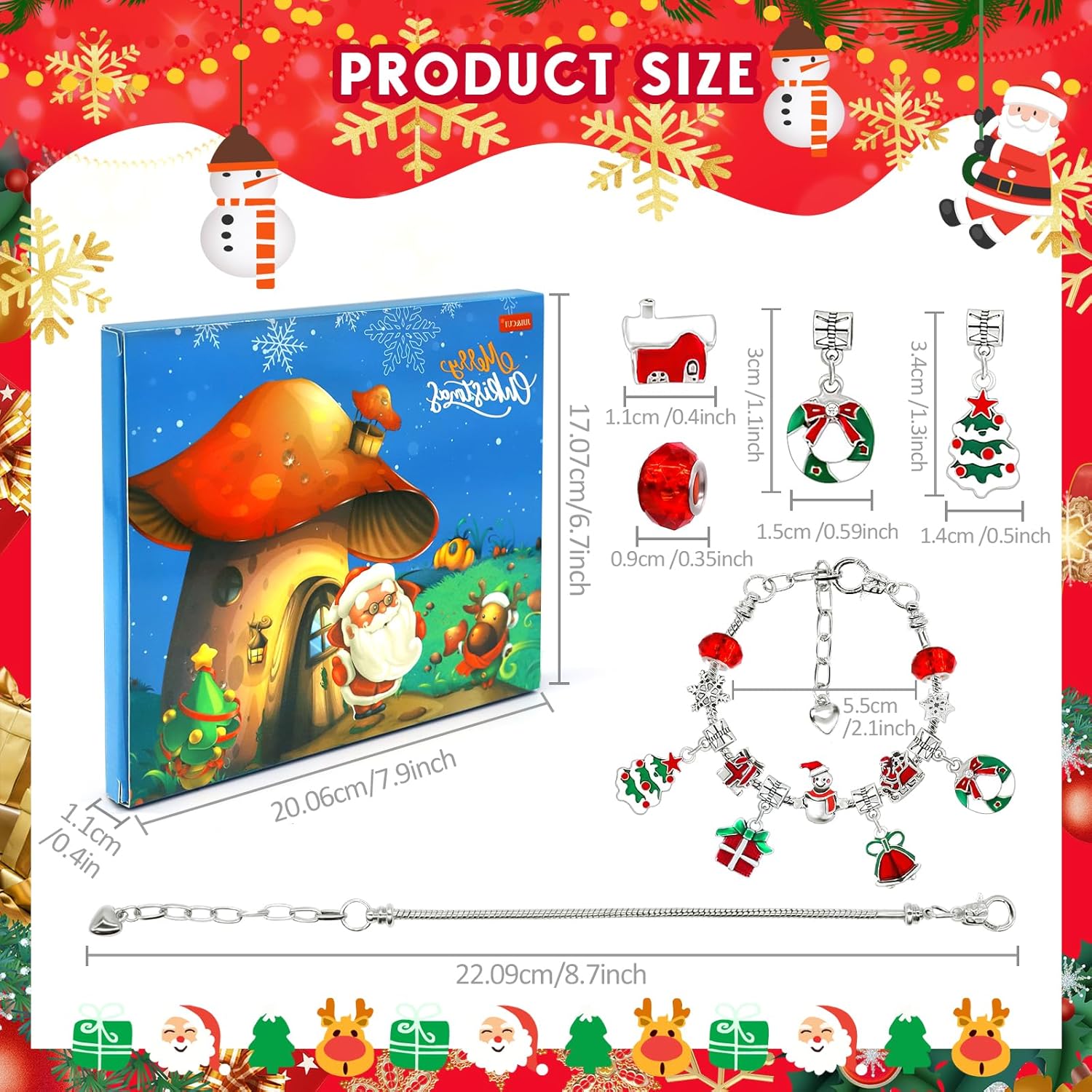 JIJI&CUI Christmas 2024 Advent Calendar Gift, DIY Christmas Calendar Jewelry Girl, 24 Charm Bracelet Jewelry Craft Christmas Calendar Kids Gift Girl 5 6 7 8 9 10 11 12 years old-7