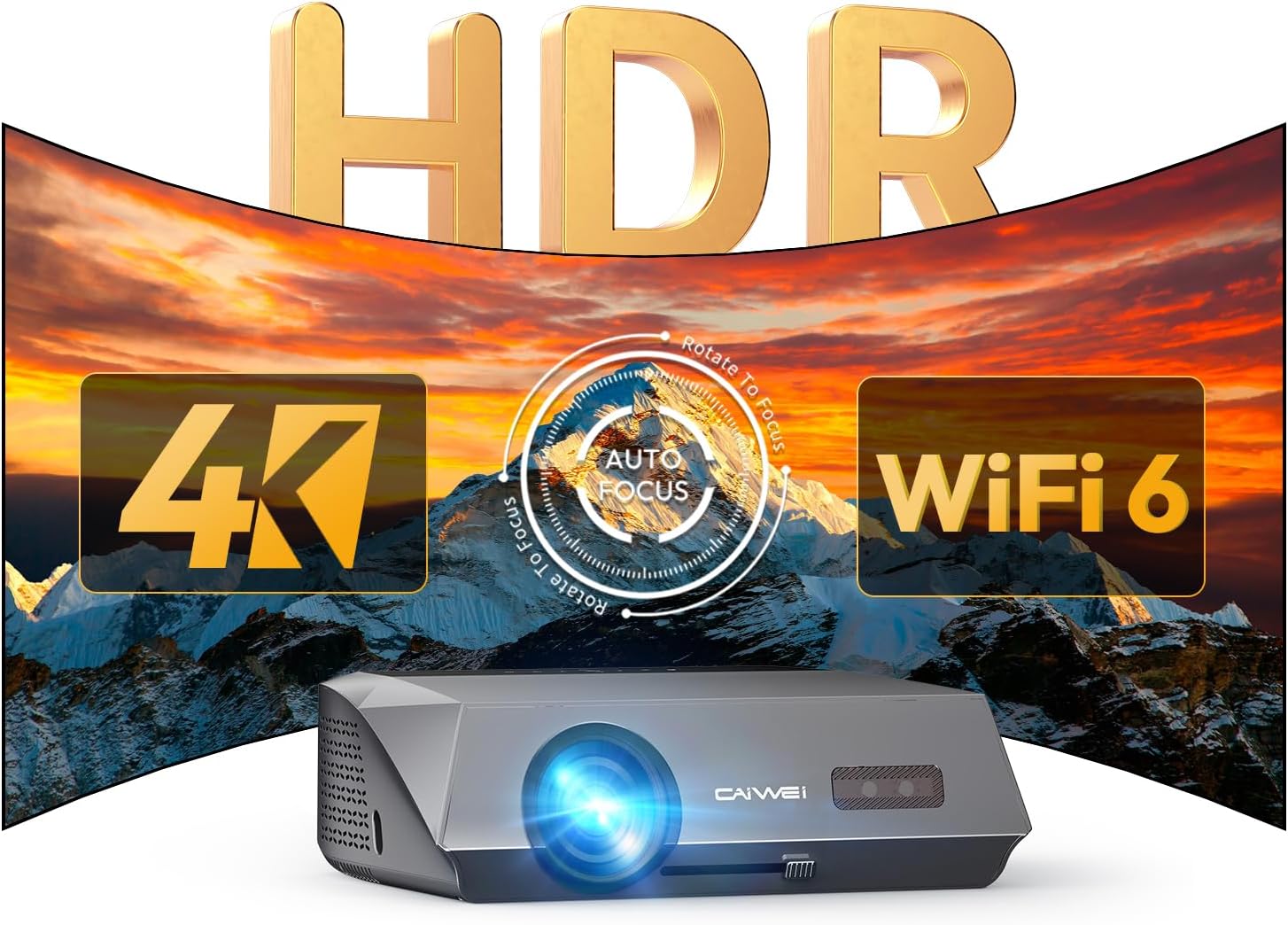 4K Projector Home Theater, 1200 ANSI Daytime Smart Projectors with WiFi and Bluetooth Auto Focus LED Movie Projector with Streaming Apps, Android TV for Gaming, Living Room, Bedroom, Indoor-0