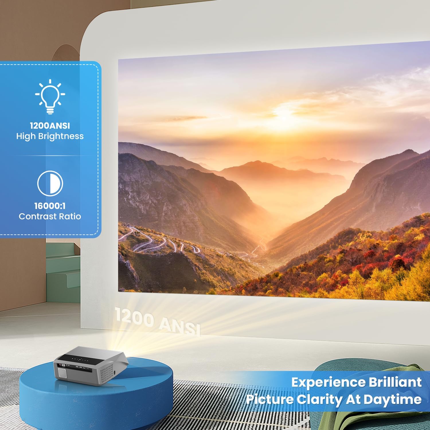 4K Projector Home Theater, 1200 ANSI Daytime Smart Projectors with WiFi and Bluetooth Auto Focus LED Movie Projector with Streaming Apps, Android TV for Gaming, Living Room, Bedroom, Indoor-2