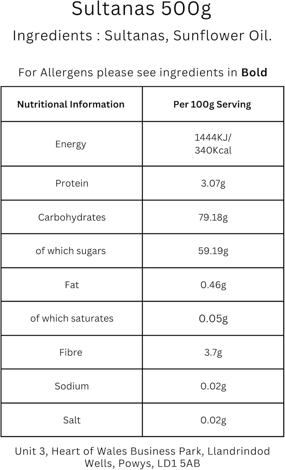 Minton & Donello - Sultanas Standard, 500g - Healthy Snack - School Snack - Lunch Snack - High in Fibre - Suitable for Vegetarians and Vegans-1