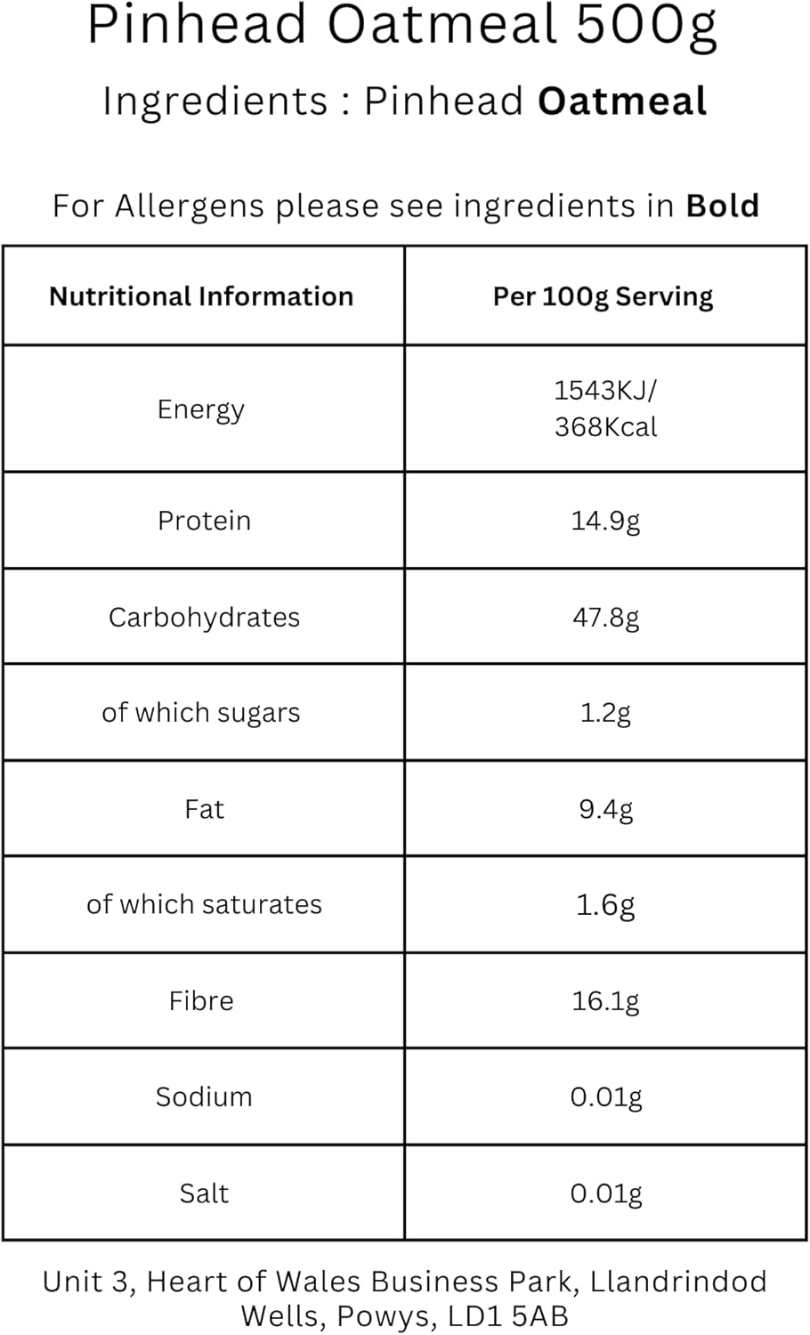 Minton & Donello - Pinhead Oatmeal, 500g - Oatmeal for Porridge, Flapjacks and Cooking - High in Fibre and Low in Fat-1