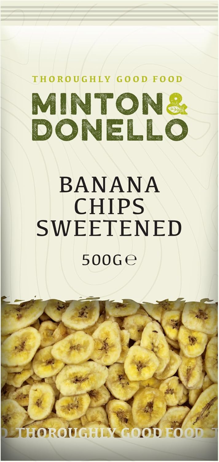 Minton & Donello - Banana Chips Sweetened, 500g - Suitable for Vegans and Vegetarians - Healthy Snack - Lunchbox Snack-0