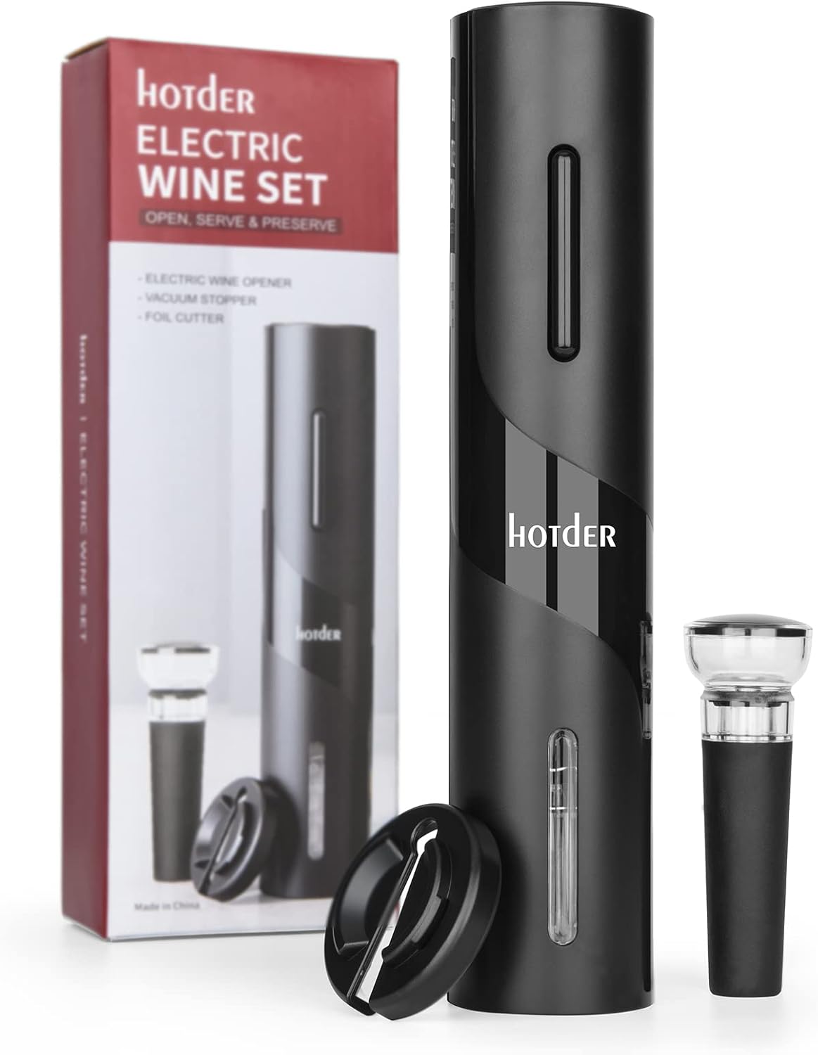 hotder Electric Red Wine Bottle Opener,Red Wine Accessories Gift Set,Electric Corkscrew with Foil Cutter,Wine Vacuum Stopper for Christmas Valentines Father's Day Birthday Wine Lover Gift-0