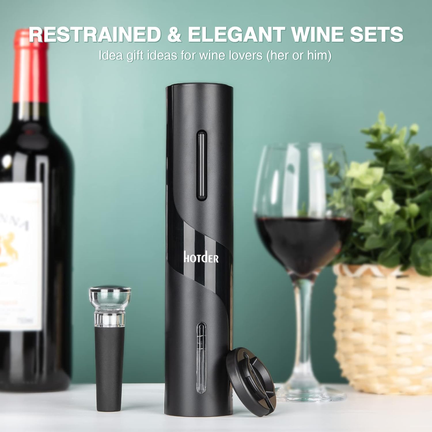 hotder Electric Red Wine Bottle Opener,Red Wine Accessories Gift Set,Electric Corkscrew with Foil Cutter,Wine Vacuum Stopper for Christmas Valentines Father's Day Birthday Wine Lover Gift-1