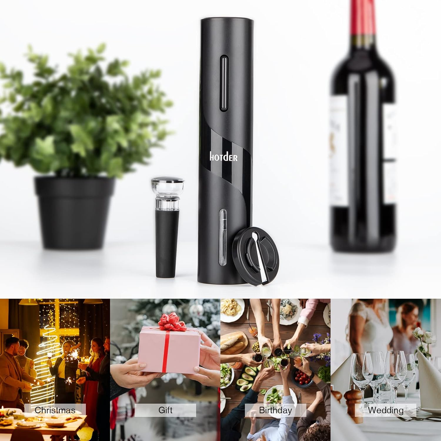 hotder Electric Red Wine Bottle Opener,Red Wine Accessories Gift Set,Electric Corkscrew with Foil Cutter,Wine Vacuum Stopper for Christmas Valentines Father's Day Birthday Wine Lover Gift-3