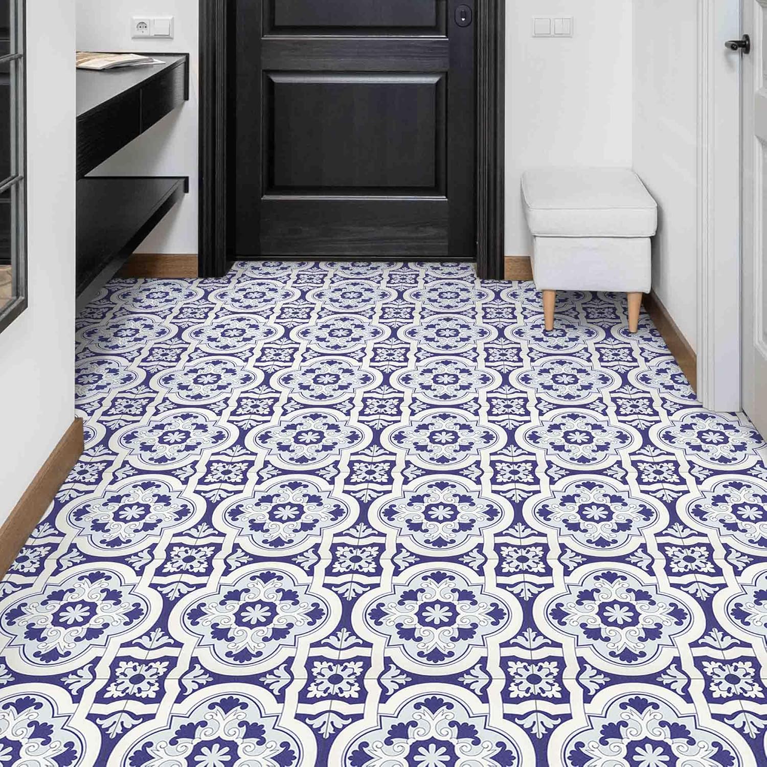 Elffloor Peel and Stick Floor Tiles, Vinyl Flooring Self Adhesive Floor Tile, Waterproof Vinyl Floor Tiles Stick on Bathroom Kitchen, Blue PVC Material 30X30cm 36pcs-7