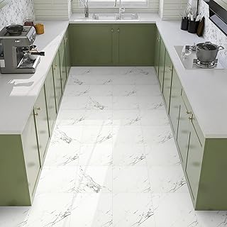 Elffloor Floor Tiles Self Adhesive Vinyl Flooring, Peel and Stick Floor Tiles, Bathroom Waterproof Vinyl Floor Tiles Stick on Kitchen Living Room Marble Effect White 30x30cm 36pcs 1mm