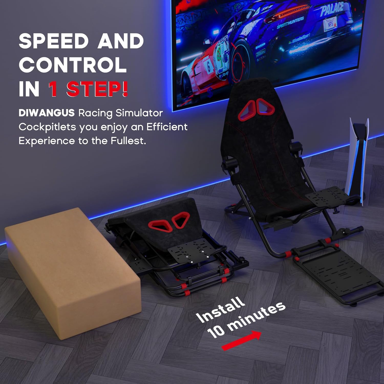 DIWANGUS Racing Simulator Cockpit with Foldable Seat Sim Racing Cockpit Steering Wheel Stand Chair Gaming Rig for Logitech G29 G920 G923 G27 G25 Thrustmaster T248X T248 T300RS T150 458 TX Xbox PS4 PS5-4