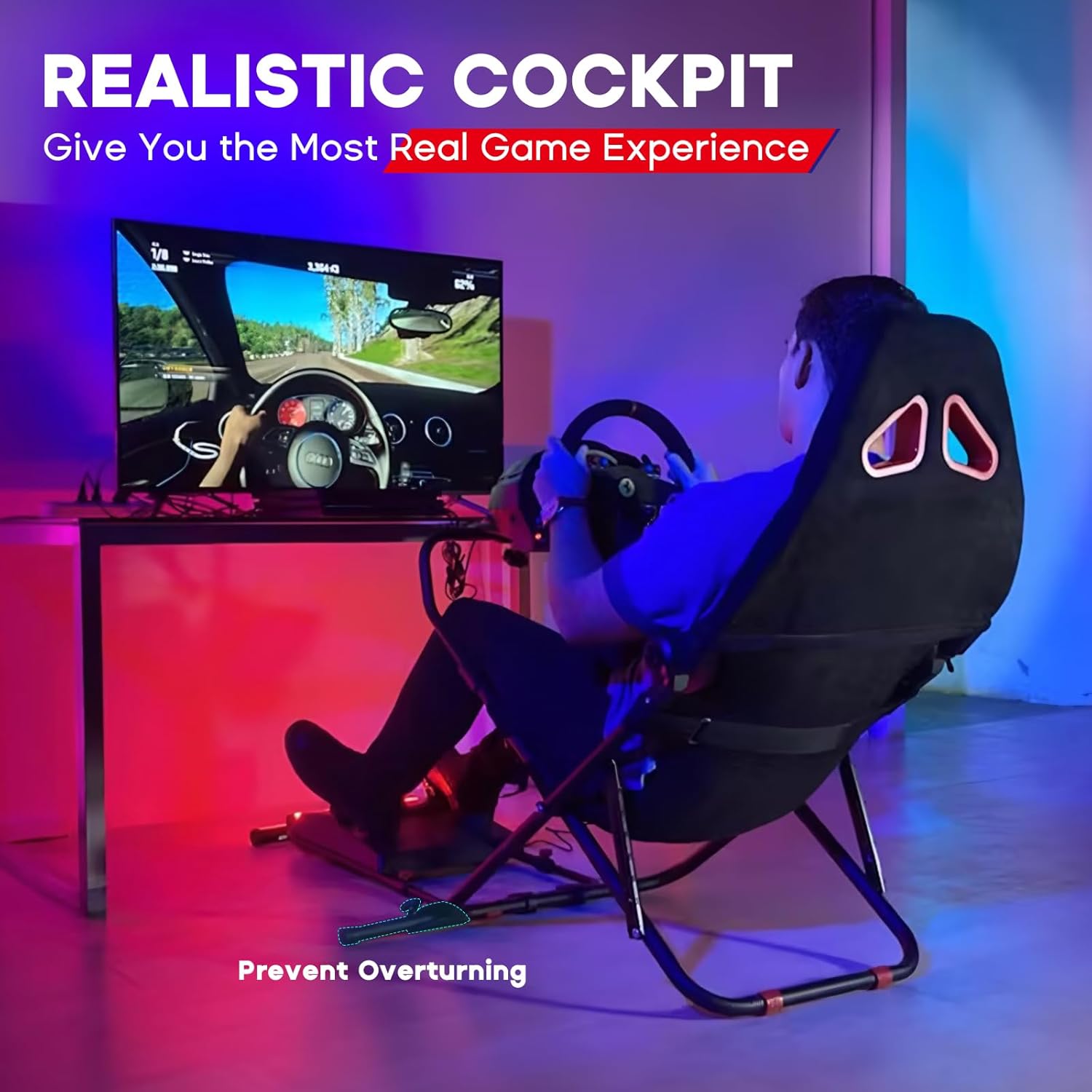 DIWANGUS Racing Simulator Cockpit with Foldable Seat Sim Racing Cockpit Steering Wheel Stand Chair Gaming Rig for Logitech G29 G920 G923 G27 G25 Thrustmaster T248X T248 T300RS T150 458 TX Xbox PS4 PS5-6