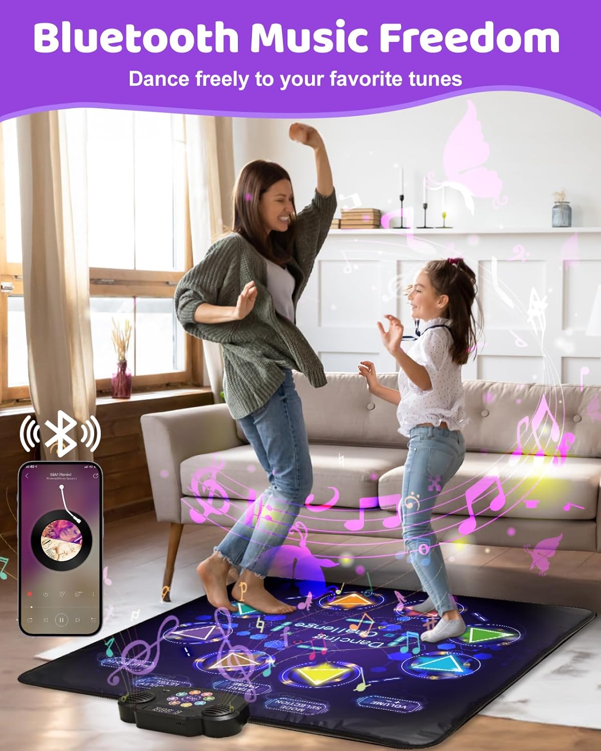 Gleamkid Dance Game Mat for Kids, LED Light-Up 8-Button Dance Pad with Adjustable Volume, Built-In Music, Bluetooth Function, 8 Modes and 3 Difficulty Levels, for Kids Age 3-12-2