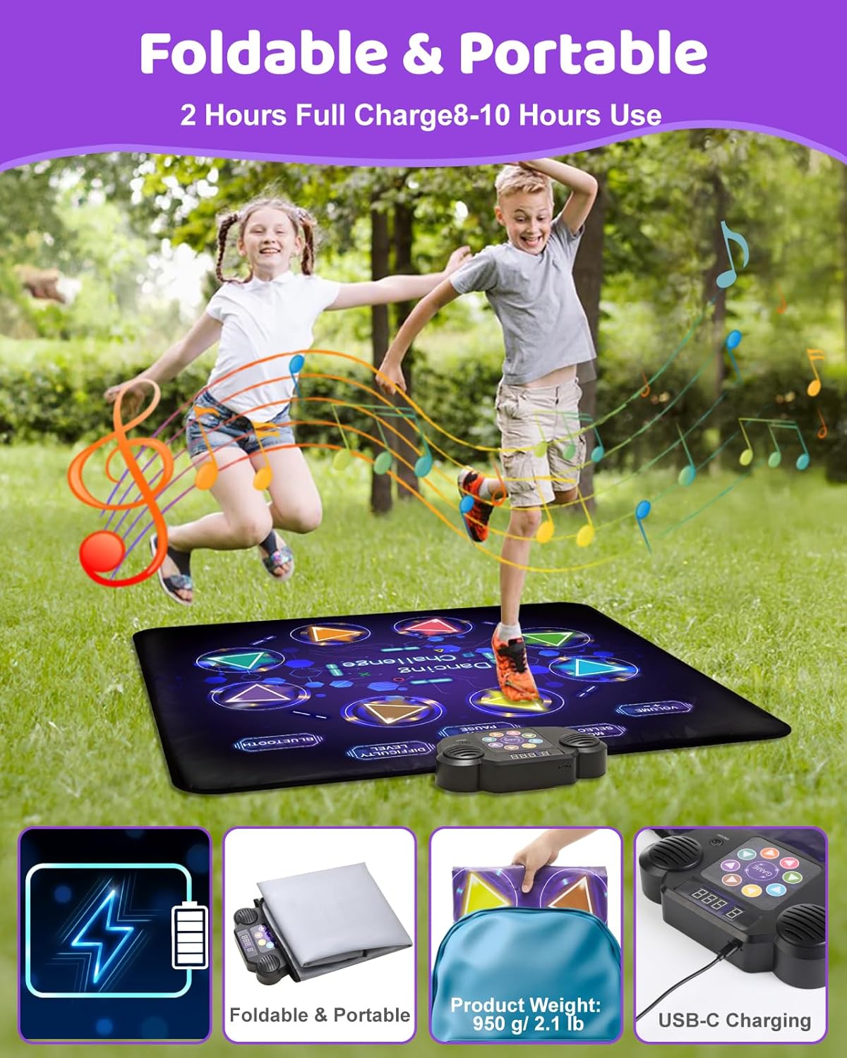 Gleamkid Dance Game Mat for Kids, LED Light-Up 8-Button Dance Pad with Adjustable Volume, Built-In Music, Bluetooth Function, 8 Modes and 3 Difficulty Levels, for Kids Age 3-12-3