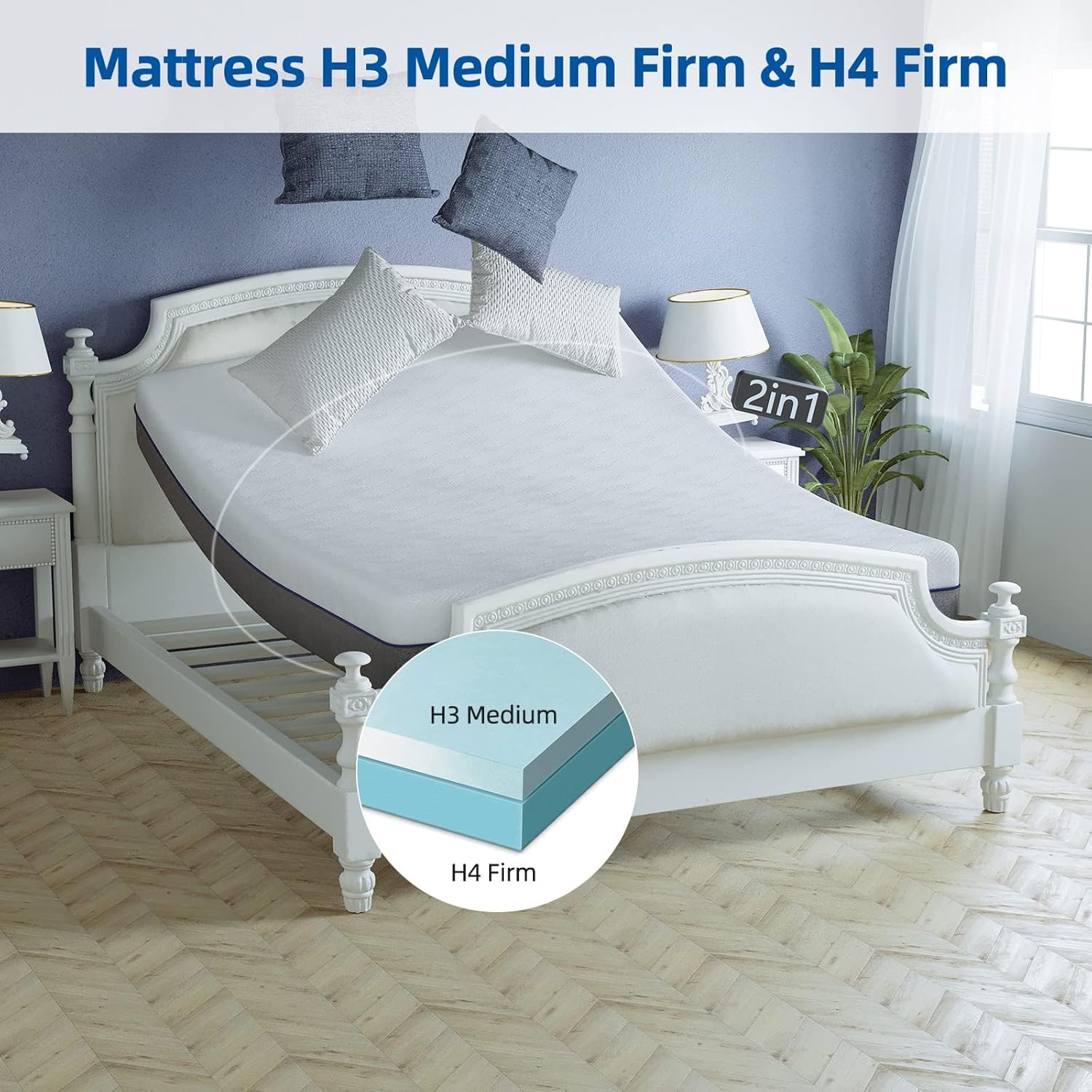 wowttrelax memory foam double mattresse 4ft6, 19.5 cm double bed mattress with Soft Fabric, 2 Layer for More Supportive and pain relief, bed mattress in a box, Medium Firm,135x190x19.5cm-4