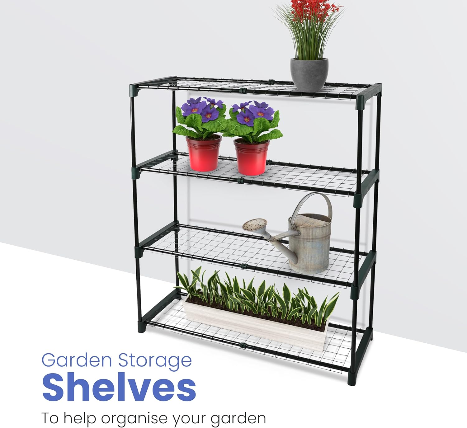 DIVCHI 4-Tier Garden Storage Shelves | Shelving Unit | Greenhouse Shelf | Shed Rack | Plant Racks | Garage Racking | Green House Staging - Easy No Tool Assembly-2