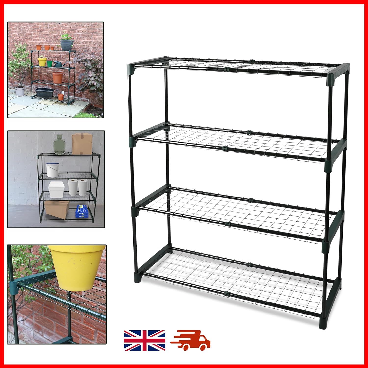 DIVCHI 4-Tier Garden Storage Shelves | Shelving Unit | Greenhouse Shelf | Shed Rack | Plant Racks | Garage Racking | Green House Staging - Easy No Tool Assembly-6