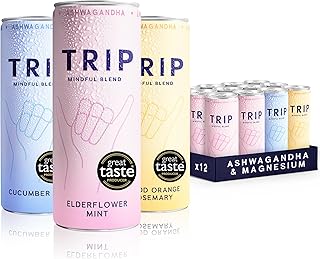 TRIP Mindful Blends - Mixed Pack Sparkling Drink with Magnesium Citrate + Ashwagandha + Lion’s Mane + L-theanine. Low Calorie and Vegan (Pack of 12 x 250ml)