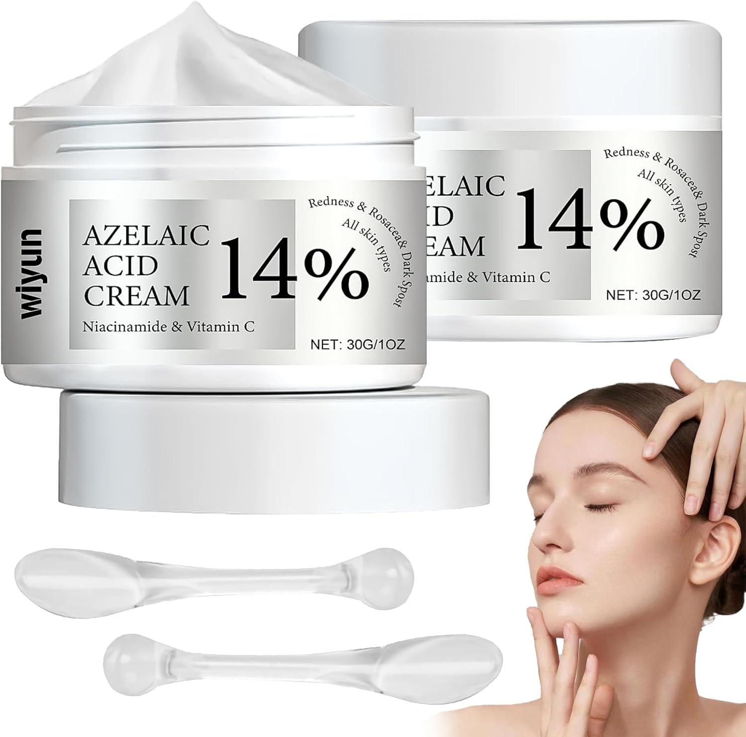 Azelaic Acid Cream 2pcs,14% Azelaic Acid Serum Face Cream,Azelaic Acid Serum Cream Niacinamide & Vitamin C,Shrinking Pores and Reducing Blemishes,Suitable for All Skin Types-0