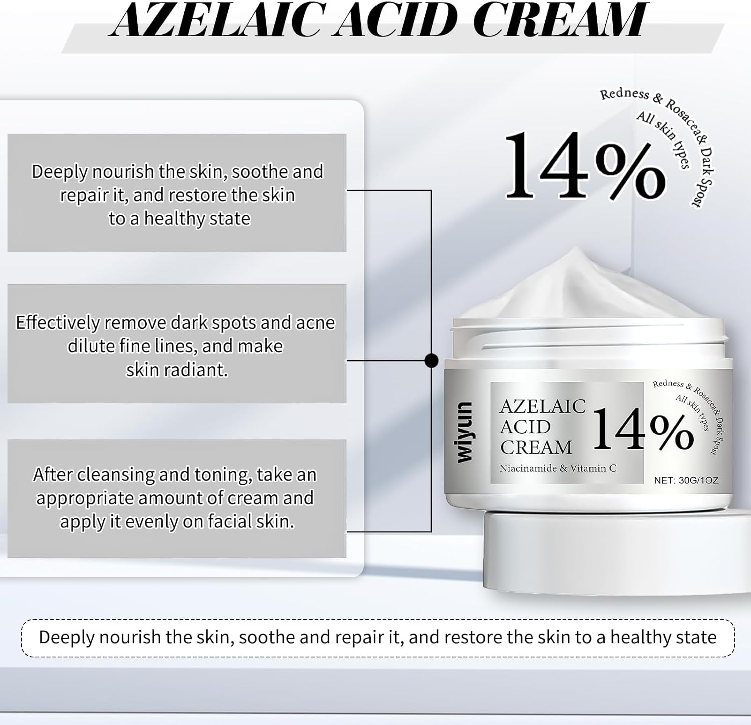 Azelaic Acid Cream 2pcs,14% Azelaic Acid Serum Face Cream,Azelaic Acid Serum Cream Niacinamide & Vitamin C,Shrinking Pores and Reducing Blemishes,Suitable for All Skin Types-3