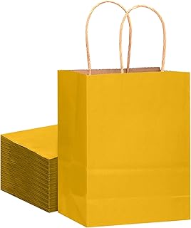 Gcardist 32Pcs Kraft Bags Bags with Handles 21x15x8cm Small Gift Party Bags Bright Yellow Shopping Treat Bags Multiple Uses（Small Size）