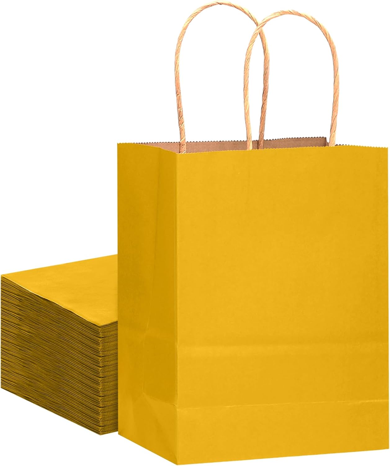 Gcardist 32Pcs Kraft Bags Bags with Handles 21x15x8cm Small Gift Party Bags Bright Yellow Shopping Treat Bags Multiple Uses（Small Size）-0