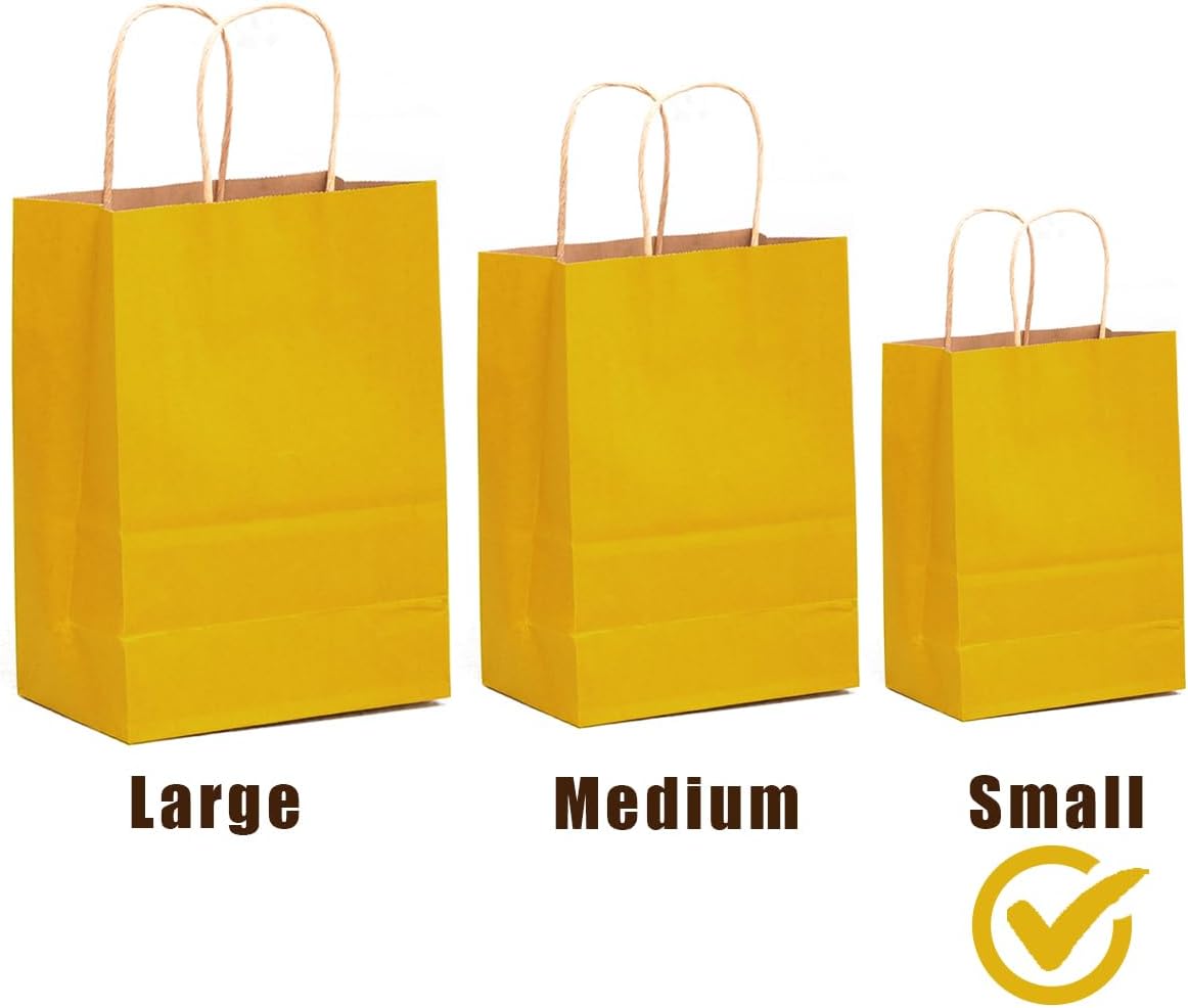 Gcardist 32Pcs Kraft Bags Bags with Handles 21x15x8cm Small Gift Party Bags Bright Yellow Shopping Treat Bags Multiple Uses（Small Size）-1