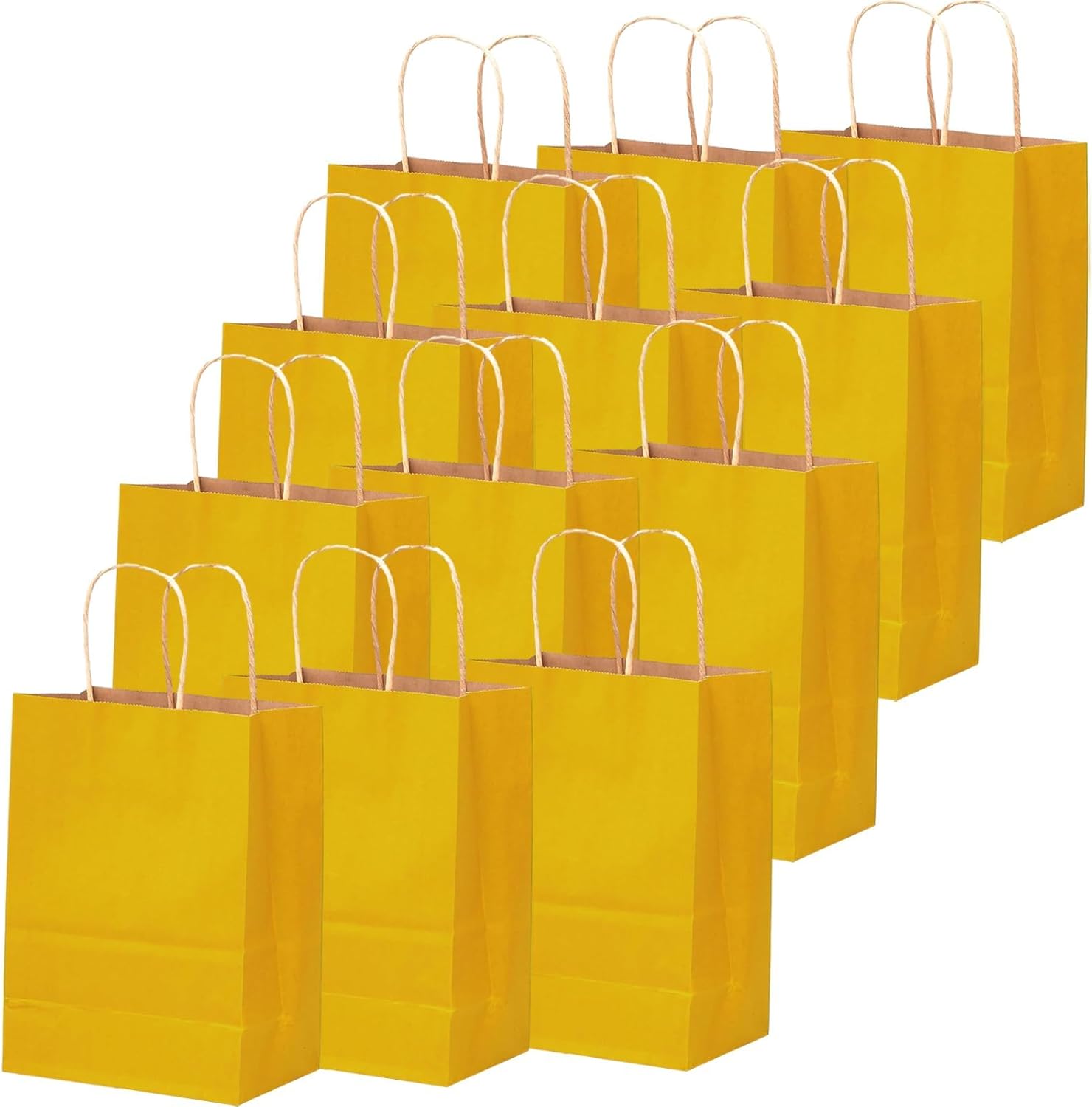 Gcardist 32Pcs Kraft Bags Bags with Handles 21x15x8cm Small Gift Party Bags Bright Yellow Shopping Treat Bags Multiple Uses（Small Size）-2