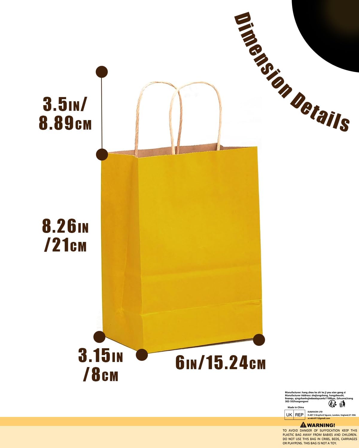 Gcardist 32Pcs Kraft Bags Bags with Handles 21x15x8cm Small Gift Party Bags Bright Yellow Shopping Treat Bags Multiple Uses（Small Size）-3