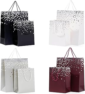 THE TWIDDLERS - 8 Colourful Gift Bags for Christmas with Ribbon Handles for Xmas, Birthday Party Present, All Occasions - Assorted Colours & Sizes - 18cm x 23cm & 32cm x 26 cm, Present Bags