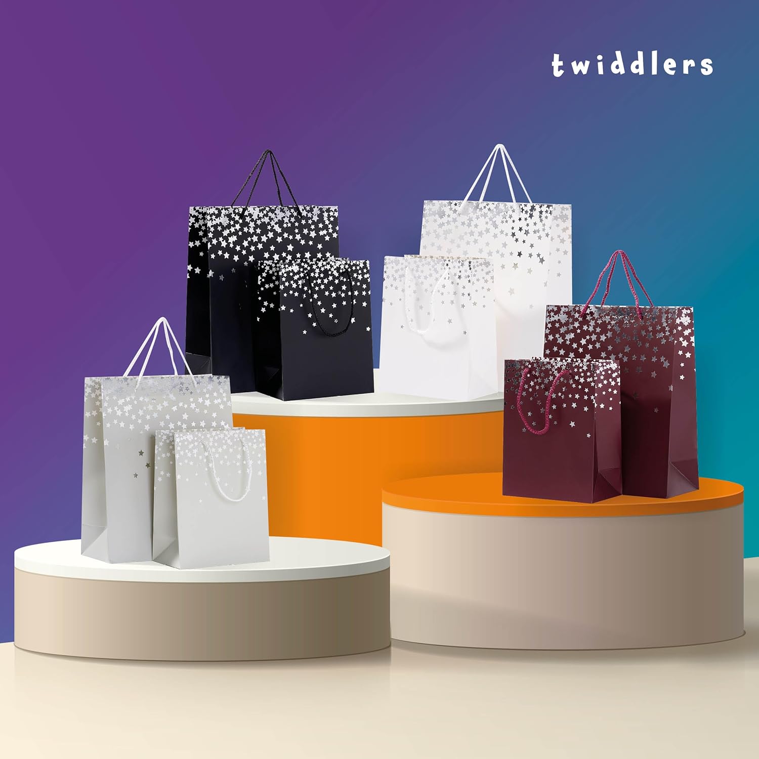 THE TWIDDLERS - 8 Colourful Gift Bags for Christmas with Ribbon Handles for Xmas, Birthday Party Present, All Occasions - Assorted Colours & Sizes - 18cm x 23cm & 32cm x 26 cm, Present Bags-6