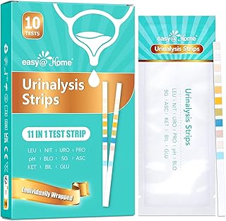 Easy@Home 11-Parameter Urine Test Strips – 10 Pack for UTI Detection, Includes Ketone, Glucose, Blood, pH, Leucocytes, Nitrite, Urobilinogen, Protein, Specific Gravity, Ascorbic Acid, and Bilirubin