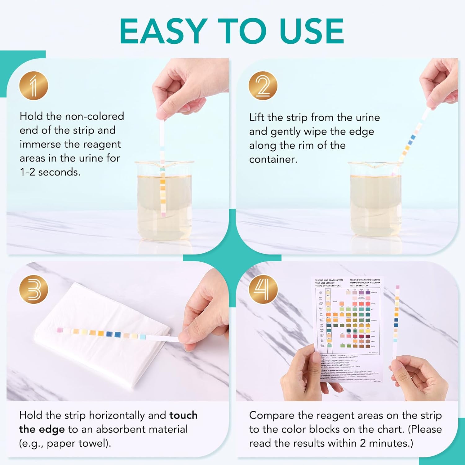 Easy@Home 11-Parameter Urine Test Strips – 10 Pack for UTI Detection, Includes Ketone, Glucose, Blood, pH, Leucocytes, Nitrite, Urobilinogen, Protein, Specific Gravity, Ascorbic Acid, and Bilirubin-2