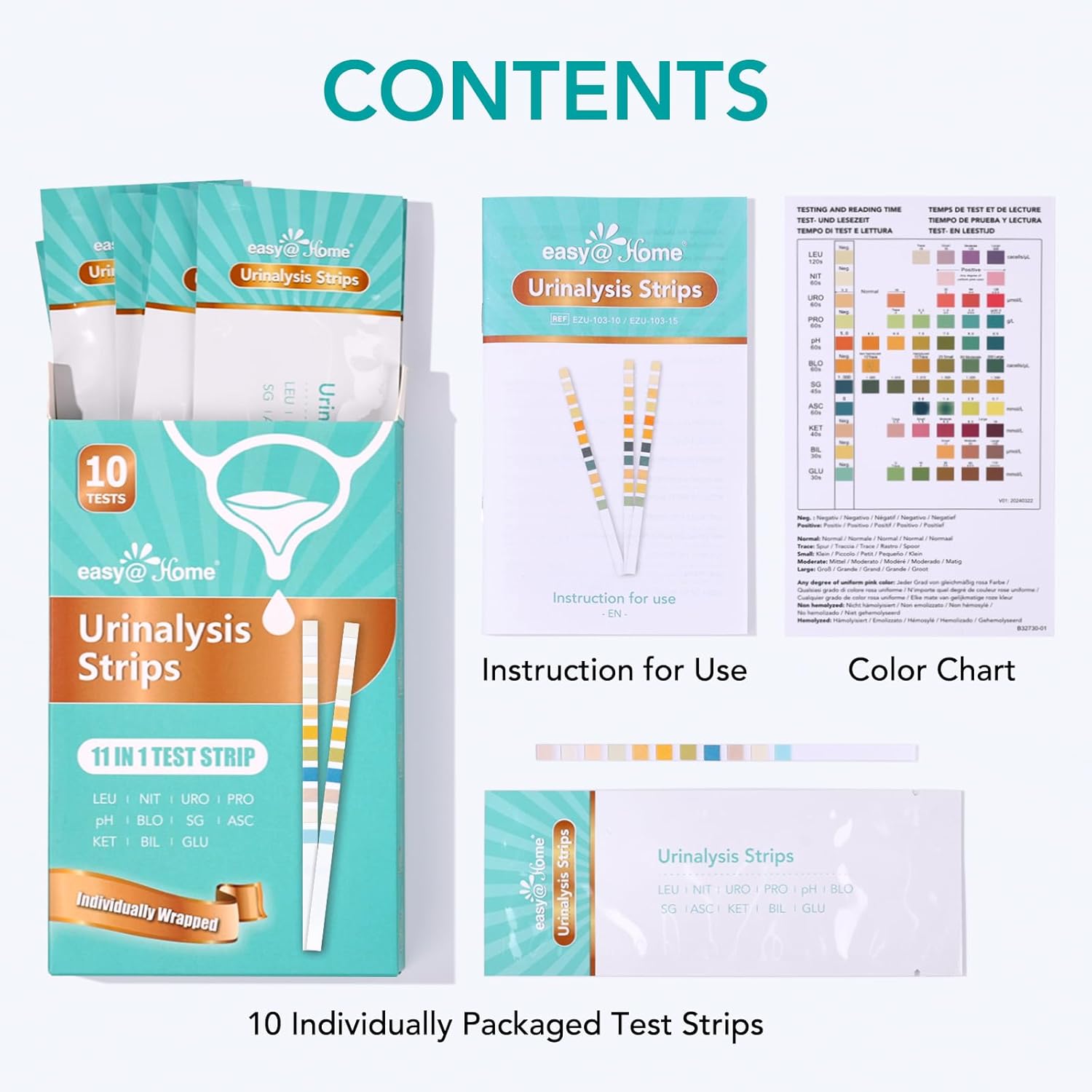 Easy@Home 11-Parameter Urine Test Strips – 10 Pack for UTI Detection, Includes Ketone, Glucose, Blood, pH, Leucocytes, Nitrite, Urobilinogen, Protein, Specific Gravity, Ascorbic Acid, and Bilirubin-7