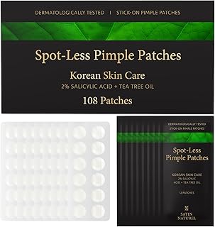 108pcs Pimple Patches with 2% Salicylic Acid + Tea Tree Oil + Hyaluronic Acid - Spot Patches for Acne Treatment Face Care - Korean Skincare Spot Treatment - Acne Patches - Satin Naturel