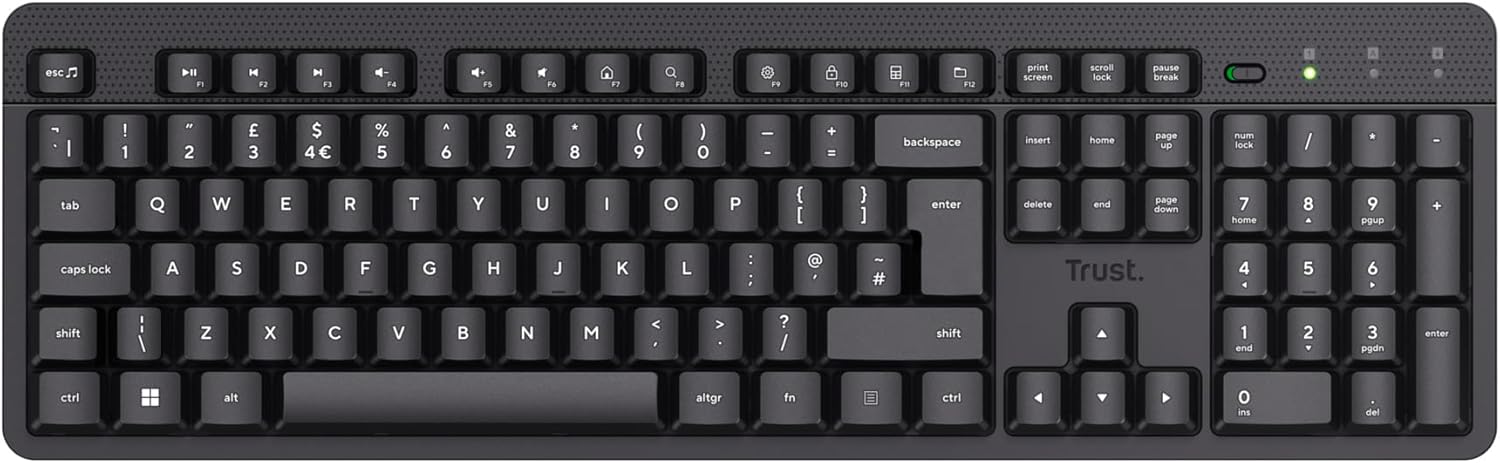 Trust Ody II Silent Wireless Keyboard QWERTY UK Layout, Membrane Low Profile Keys, USB Receiver 2.4GHz, Spill-Resistant, Batteries Included, Quiet Computer Keyboard for PC Laptop Mac - Black-1