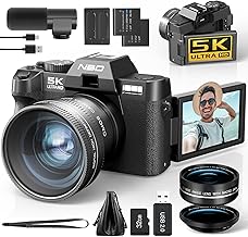 NBD 5K Digital Cameras for Photography - 48MP/60FPS Video Camera for Vlogging, WiFi & App Control, YouTube Vlogging Camera with 32GB TF Card，52mm Wide Angle and Macro Lens (Black)