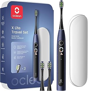 Oclean X Lite Smart Sonic Electric Toothbrush Set, Large Smart Screen, 8 Areas Tracking, 5 Modes, 2 Replacement Heads & Travel Case, IPX7 Waterproof, USB C Rechargeable(Blue)