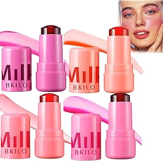 4pcs Milk Jelly Blush Stick,Milk Jelly Tint Stick,Makeup Jelly Tint Set,Cooling Water Jelly Tint,3 in 1 Cream Blush Stick,Cream Contour Stick for Cheeks Lips Eyes,Lip Stains Tints,Blusher Stick