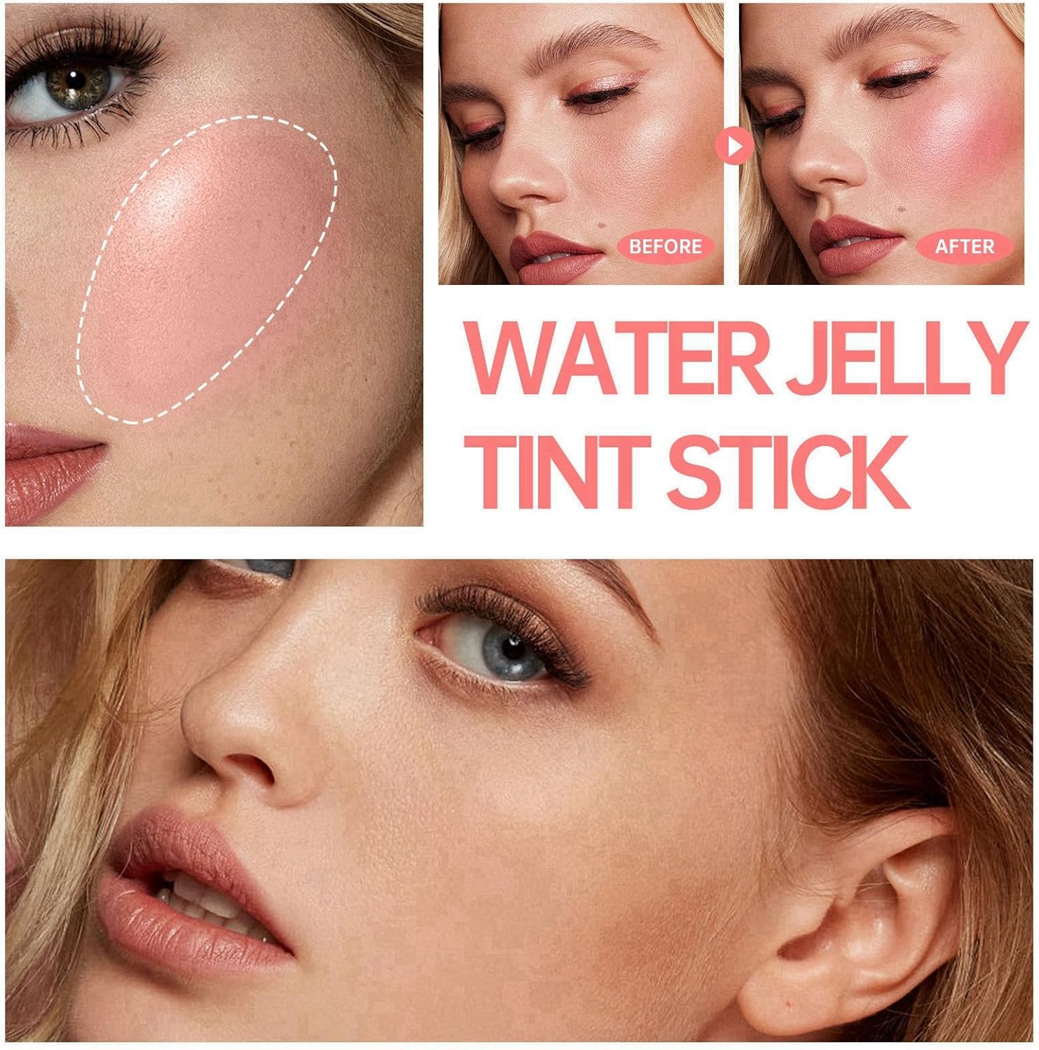 4pcs Milk Jelly Blush Stick,Milk Jelly Tint Stick,Makeup Jelly Tint Set,Cooling Water Jelly Tint,3 in 1 Cream Blush Stick,Cream Contour Stick for Cheeks Lips Eyes,Lip Stains Tints,Blusher Stick-1