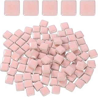 sourcing map 205pcs Ceramic Mosaic Tiles, Bulk Stained Ceramic Mosaic Tiles Square Mosaic Kits for DIY Art Crafts, Handmade Art Craft Projects for Home Decor(200g, Pink)