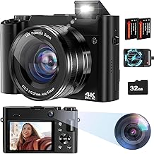 Digital Camera 4K, 64MP Autofocus Digital Camera Selfie Camera for Photography, Compact Digital Camera,Vlogging Camera for Youtube with Anti-shake, Flash,16X Digital Zoom, 32GB Card