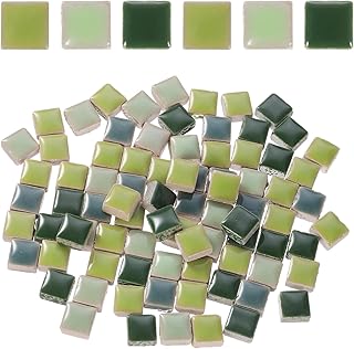 sourcing map 205pcs Ceramic Mosaic Tiles, Bulk Stained Ceramic Mosaic Tiles Square Mosaic Kits for DIY Art Crafts, Handmade Art Craft Projects for Home Decor(200g, Mixed Green)