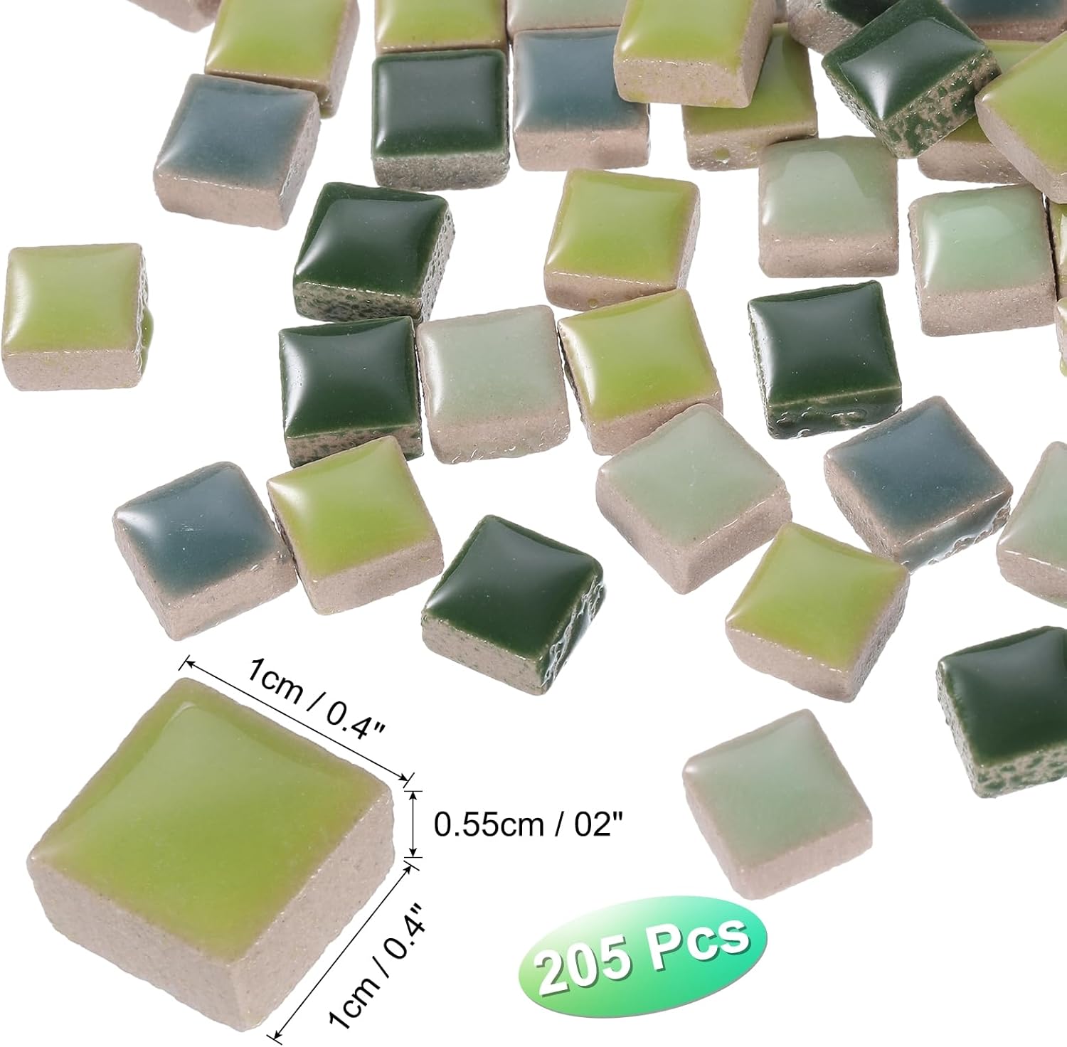 sourcing map 205pcs Ceramic Mosaic Tiles, Bulk Stained Ceramic Mosaic Tiles Square Mosaic Kits for DIY Art Crafts, Handmade Art Craft Projects for Home Decor(200g, Mixed Green)-1