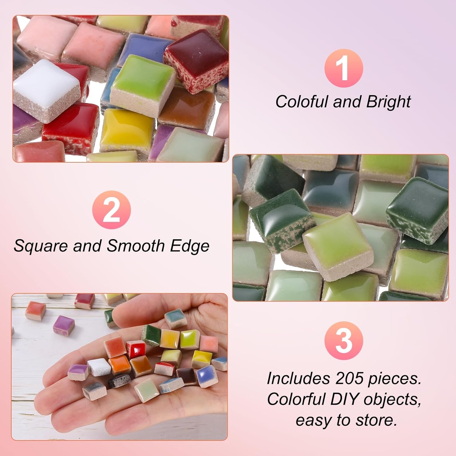 sourcing map 205pcs Ceramic Mosaic Tiles, Bulk Stained Ceramic Mosaic Tiles Square Mosaic Kits for DIY Art Crafts, Handmade Art Craft Projects for Home Decor(200g, Mixed Green)-2